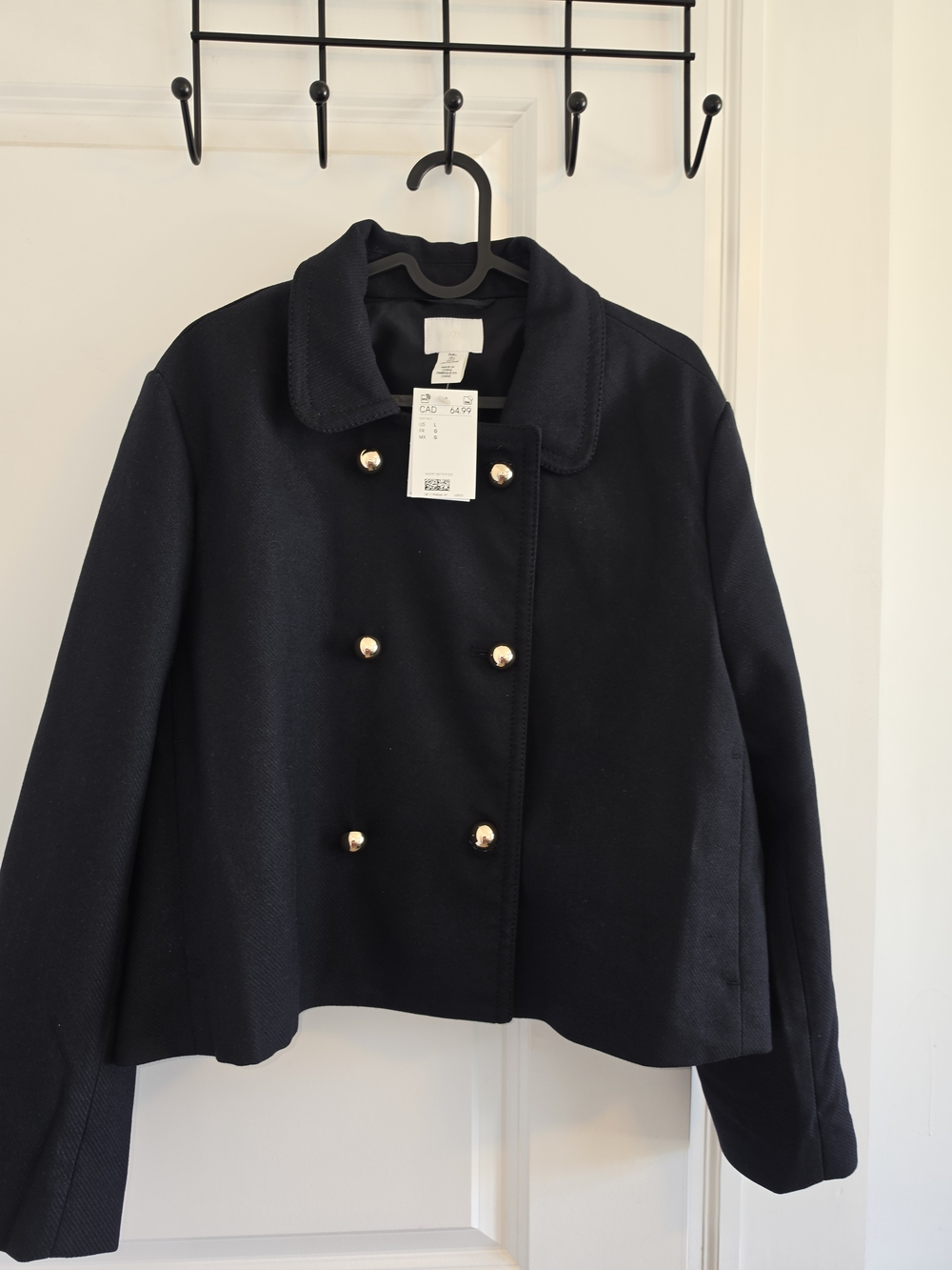 H&M Navy Double-Breasted Pea Coat with Gold Buttons